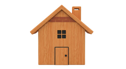 Isolated wooden house illustration with a chimney, door, and windows for a housing sale