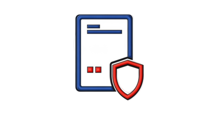 Isolated data protection document with red and blue shield guarantees privacy security