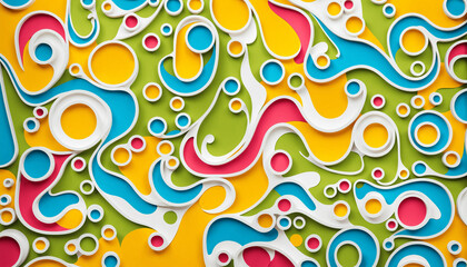 Obraz premium a complex and vibrant abstract background with an intricate pattern of colorful layered shapes and circles, creating a dense 3d paper cut texture.