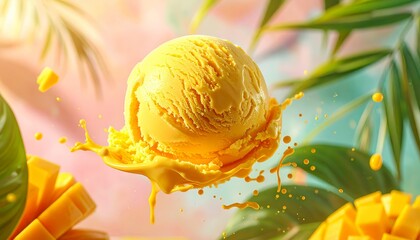 Mango Ice Cream Scoop Splash