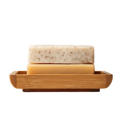 Natural Soap Bars on Wooden Tray on transparent background