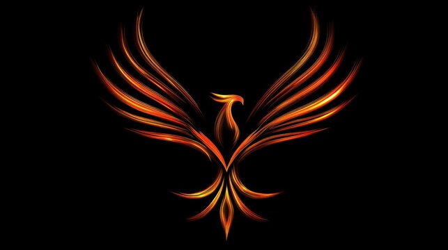 Fiery phoenix bird symbol against dark backdrop for digital graphics