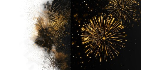 Celebration Gold Fireworks Exploding, Dark Sky, Party Background for Design