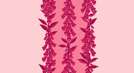 Three magenta foxglove stalks, with flowers and leaves, on a pink background © gudangPIXEL