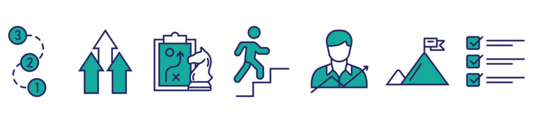Editable Line Icons of Ambition and Personal Growth Vector Set. Outline Icon Collection Representing Progress and Development	