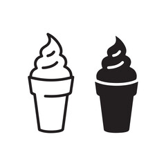 Minimalist Soft Serve Ice Cream Cup Icons in Outline and Bold Silhouette Style. 