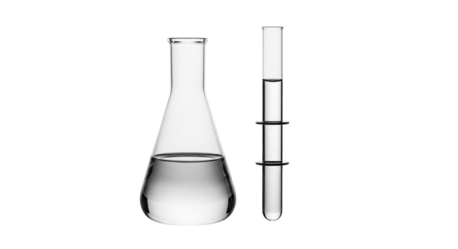 Isolated lab glassware with fluid for scientific experiments and research tests