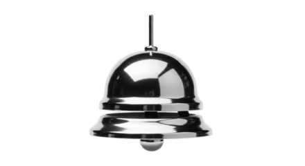 Isolated silver-tone reception desk call bell, concierge bell, service device, hotel equipment