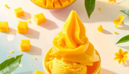 Minimalist Mango Ice Cream Scoop pastal background