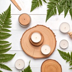 Candles and natural items on wood