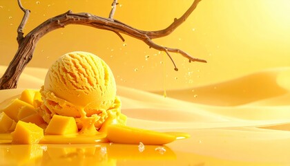 Floating Mango Ice Cream Scoop Glossy