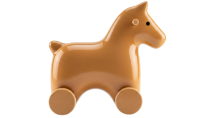 Isolated wooden toy horse, retro-styled plaything with wheels for kids, animal figure