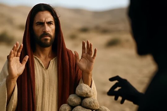 The Devil tempted and tested Jesus in wilderness, tempation by the devil