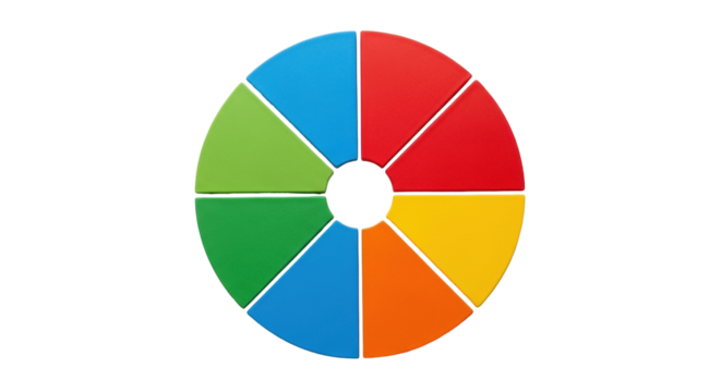 Isolated wheel divided into colorful triangle sections, round graph, segmented diagram, infographic