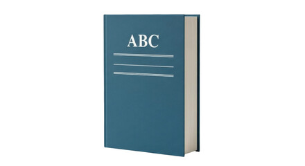 Isolated book with plain blue cover, ABC title and lines for information and publishing
