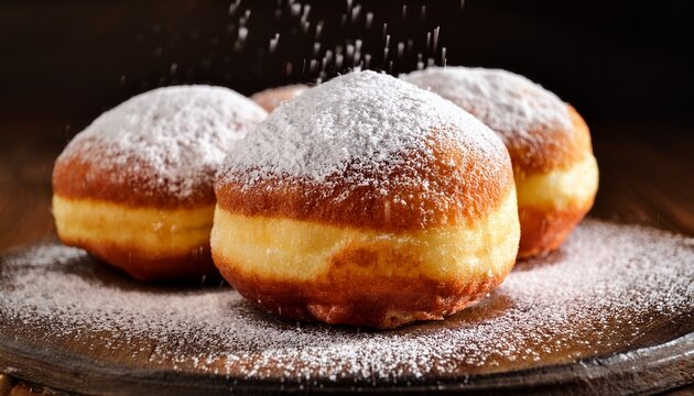 Serbian Krofne Donuts Close Up With Powdered Sugar