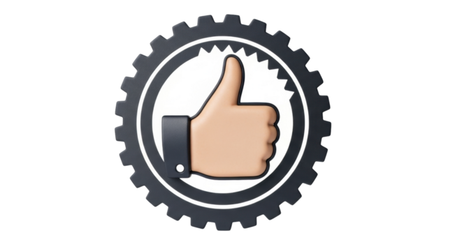 Isolated gear and hand doing a thumbs up sign of approval, excellence, appreciation symbol - Powered by Adobe