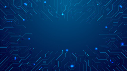 Circuit board with wire connecting paths, digital ai tech background template for technology, science  
