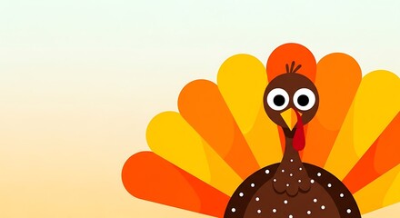 Whimsical cartoon turkey with colorful fanned tail feathers and big googly eyes perfect for thanksgiving and autumn celebrations with a playful and festive feel