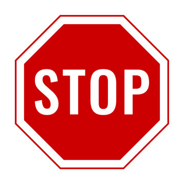 Red stop sign with white letters isolated on transparent background. 