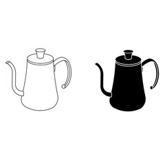 Coffee kettle icon in outline and solid style, isolated on white background. Perfect for barista tools, cafe design, food and drinks illustration, or modern graphic resources.
