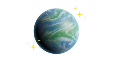 Isolated Earth-like Planet Illustration with Clouds and Stars, a Celestial Body Concept