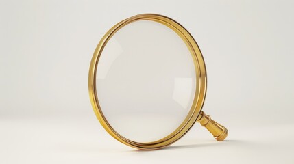 Old-fashioned magnifying glass with golden lens on white background, symbolizing business intelligence, data search and investigation.