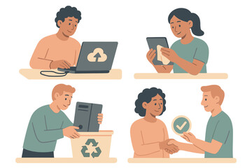 Fototapeta premium Digital responsibility concepts with data management, device hygiene, electronic recycling, and secure collaboration