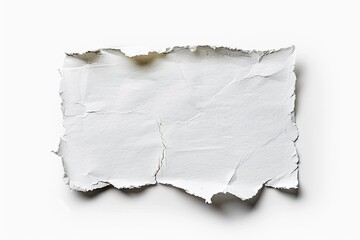 Torn white paper scrap on white backdrop for message or overlay use
