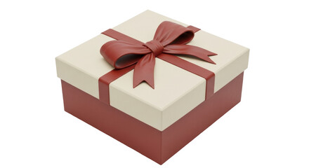 Isolated gift box with red bow and ribbon for Christmas, birthday, special occasion