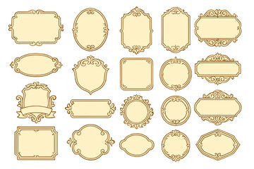 Large collection of vintage ornamental frames. Set of retro labels and classic badges. Decorative antique borders and elegant tags for invitations, packaging or certificates.