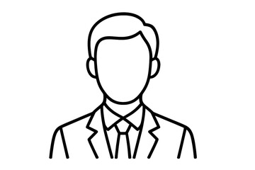 Faceless man in suit icon. Businessman avatar profile picture. Anonymous user symbol for web design, apps. Vector line art illustration of a person, employee or manager.
