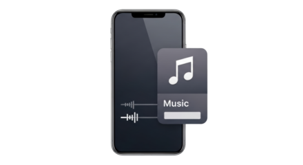 Isolated modern smartphone and a Music app icon suggesting entertainment enjoyment mobile content