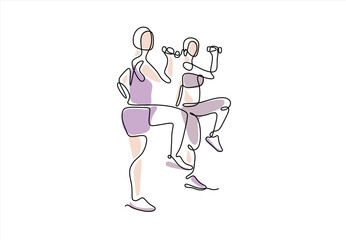 Woman Squatting with Dumbbell Line Art Exercise Illustration. line icon-continuous line drawing. Editable stroke.	