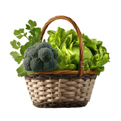 Basket of Fresh Green Vegetables Isolated on transparent background