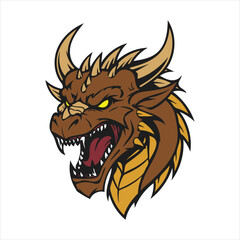 Dragon Head Fantasy Beast Fire Monster Aggressive Mascot Design Vector Illustration

