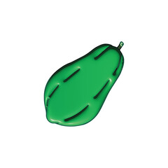 A shiny 3D illustration of an unripe green papaya fruit