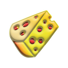 A glossy 3D rendered icon of a yellow Swiss cheese wedge with a bite mark