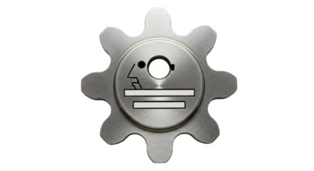 Isolated cogwheel with face silhouette and two horizontal lines, machined gear element