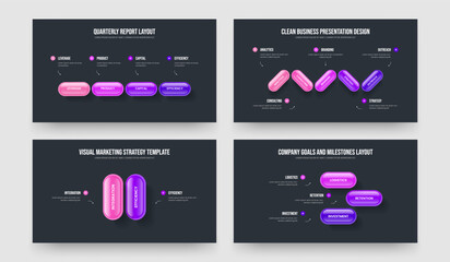 Consulting Portfolio 4 5 2 3 Step Infographic Frame Layout Set. Advertising Campaign Four Five Two Three Element Diagram Slide Design Vector Illustration Collection.