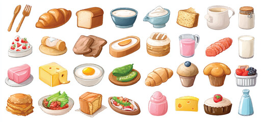 Delicious Assortment of Breakfast and Lunch Items Hand Drawn Style for Culinary Delights and Healthy Eating