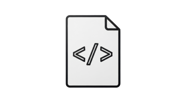 Isolated tag for code document showing a folded page corner and greater than and less than