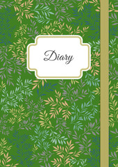 Diary - vector of a notebook with a binder and a customizable title. Texture of leaves. With a retro look in A4 size