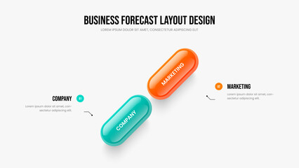 Sales Strategy Two Element Infographic Slide Template. Advertising Visualization 2 Step Diagram Slideshow Design. Corporate Forecast Presentation Layout Vector Illustration.