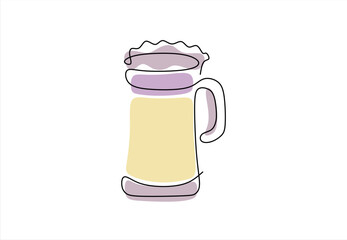 One-line drawing of a beer mug with foam and handle. line icon-continuous line drawing. Editable stroke. 