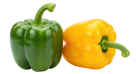 Isolated still life of green and yellow bell peppers, fresh healthy vegetable ingredients