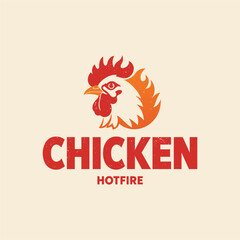 Chicken Hotfire Logo Rooster with Flames, Retro Style
