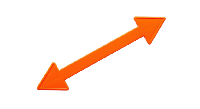 Isolated bright orange direction arrow, pointing up and to the right, angled for graphic usage