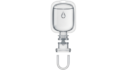 Isolated medical saline drip bag, intravenous fluids. Empty IV bag concept, design asset