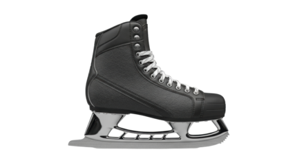 Isolated black ice hockey skate ready for a game or practice on a rink ready for skating